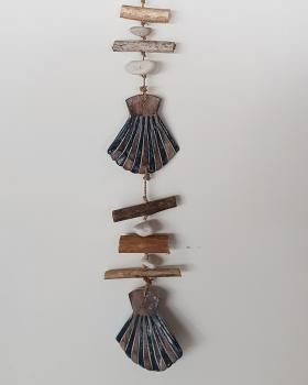 Dekohänger Holz Muschel blau 100 cm